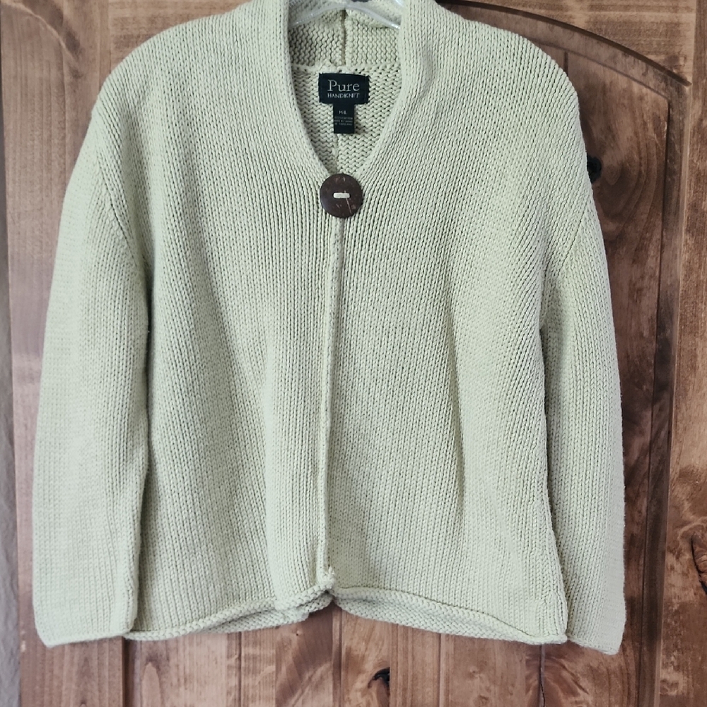 Pur Cream Cardigan Sweater with Textured Knit